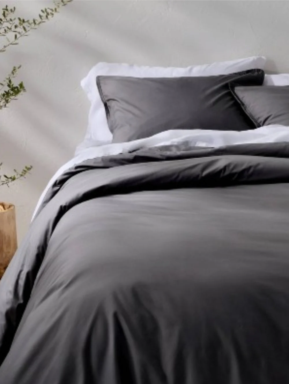 Casaluna King Cotton Percale Duvet Set Dark Gray